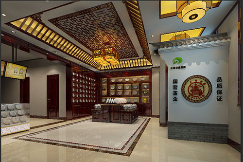 府谷古朴典雅的中式茶叶店大堂设计效果图
